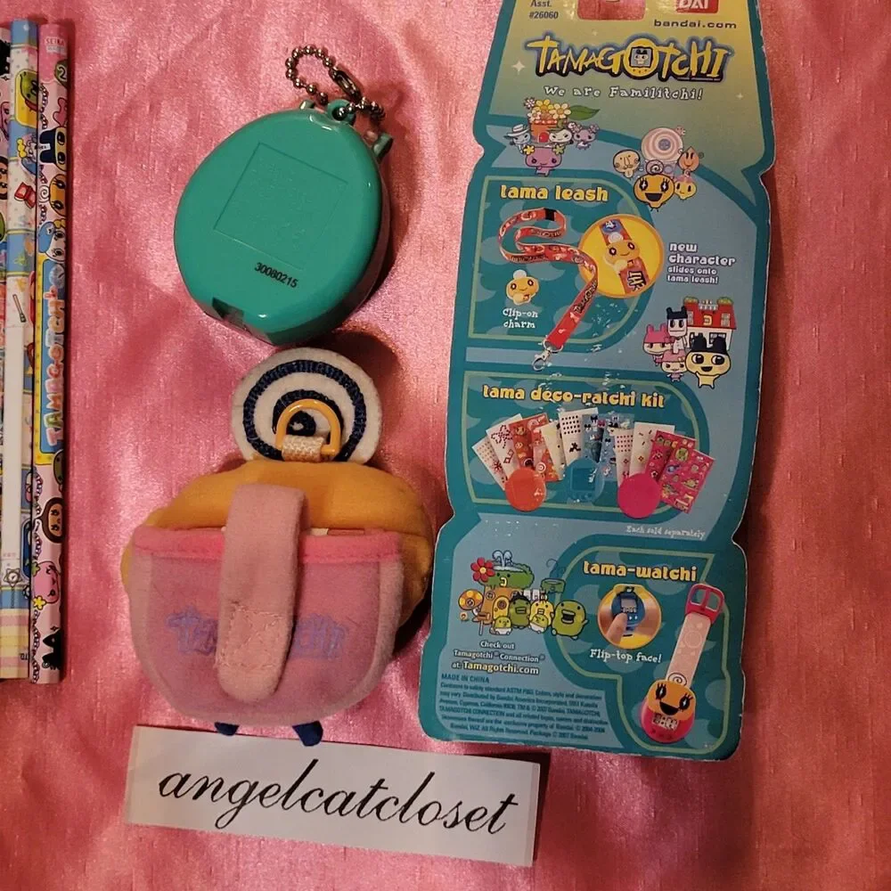 Tamagotchi Lot Lanyard TamaLeash Gear Memetchi Orange Pouch Carrier Bandai 2006